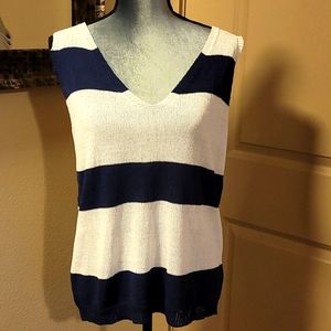Navy Blue & White Blouse